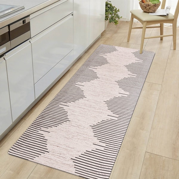 World Rug Gallery Bohemian Stripe Cushioned Anti Fatigue Standing Kitchen Mat 18 ft x 47 ft Cream WR10CREAM18X47 - main