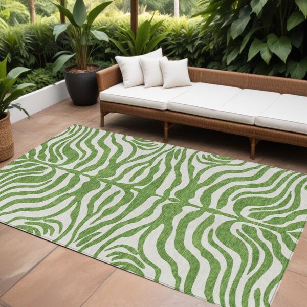 Homeroots 9' X 12' Green And Ivory Animal Print Washable Indoor Outdoor Area Rug 600610 - main