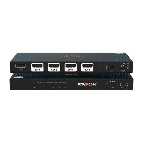 Bzbgear 1x4 8K UHD HDMI 2.1 48Gbps Splitter with Auto Downscaling/Audio De-Embedding BG-8K-DA14A-G2 - main