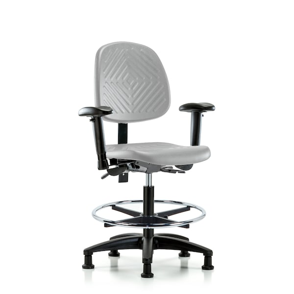 Blue Ridge Ergonomics Poly Chair-Med Bench Ht with Med Back, Seat Tilt, Adj Arms, Chrome FR, &Stationary Glides in Gray Poly PMBCH-MB-RG-T1-A1-CF-RG-GRY - main