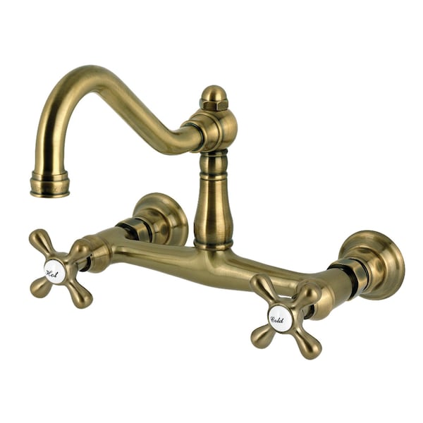 Kingston Brass Double-Handle Wall Mount Bathroom Faucet, Antique Brass KS3243AX - main