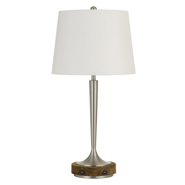 Homeroots 29" Nickel Metal Usb Table Lamp With Off White Empire Shade 524699 - main