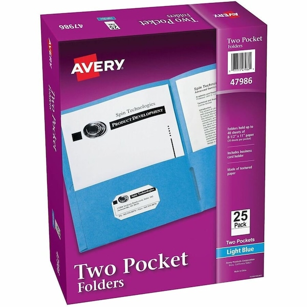 Avery reg Letter Pocket Folder, Light Blue, 125PK AVE47986CT - main