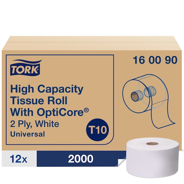 Tork Standard Core, 2 Ply, 2,000 Sheets, White, 12 PK 160090 - main