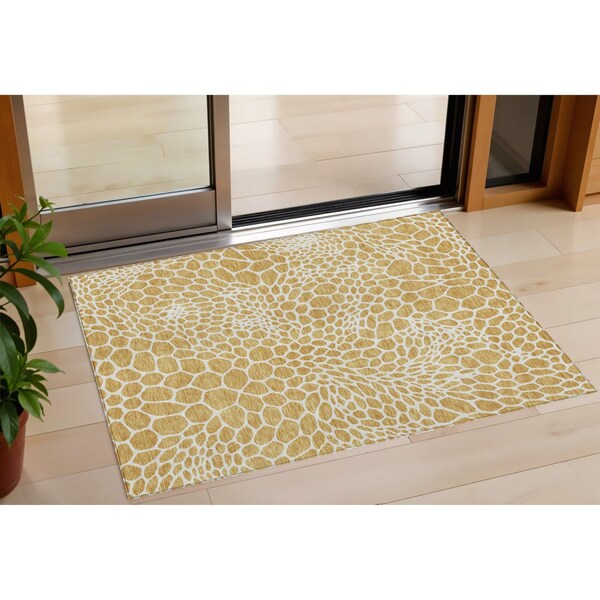 Homeroots 3' X 5' Gold And Ivory Geometric Washable Indoor Outdoor Area Rug 595067 - main