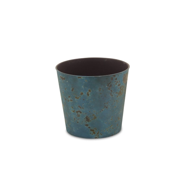 Homeroots 9in Blue Recycled Plastic Indoor Outdoor Round Pot Planter 488202 - main