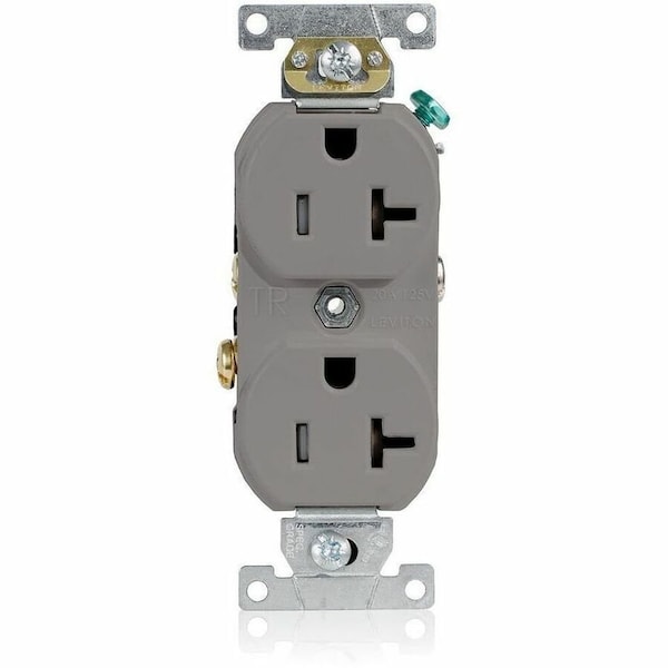 Leviton Plugs&Rcptcls, 20A, 125VAC, Gry, Thrmplstc TCR20-GY - main