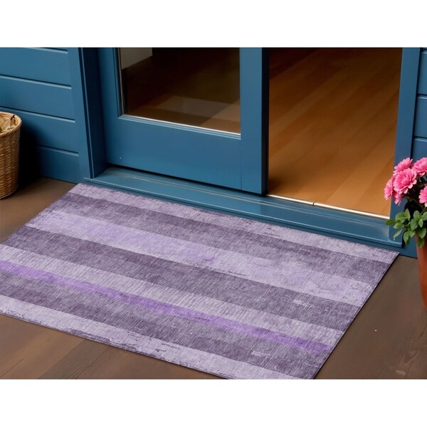 Homeroots 3' X 5' Purple And Lilac Striped Washable Indoor Outdoor Area Rug 617842 - main