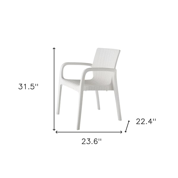 Homeroots Set of Four 24" White Faux Rattan Heavy Duty Plastic Outdoor Stacking Arm Chairs 565193 - main