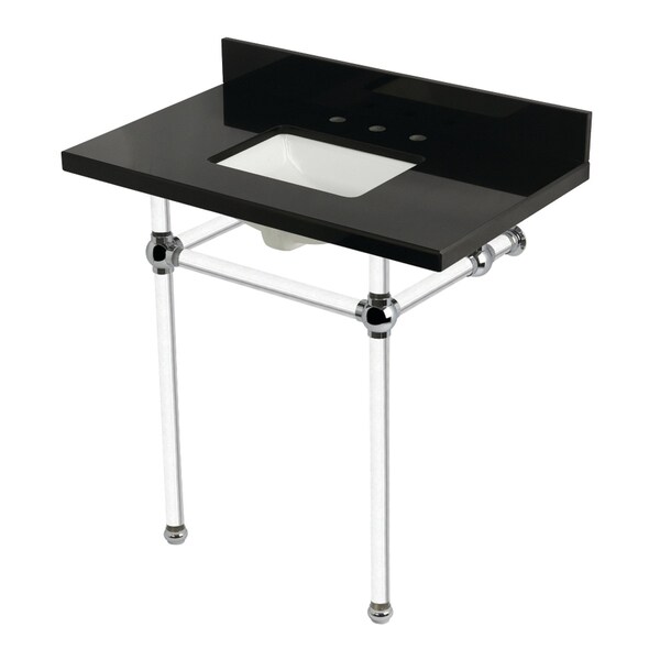 Kingston Brass 36" Black Granite Console Sink with Acrylic Legs, 8-Inch, 3-Hole, Black Granite/Polished Chrome KVPK36KASQ1 - main