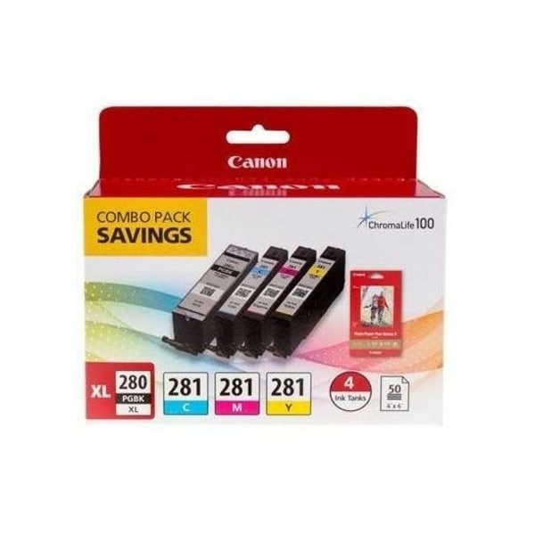 Canon 2021C006 (CLI-281/PGI-280XL) Ink/Paper Combo, Black/Cyan/Mag/Yel, PK4 2021C006 - main