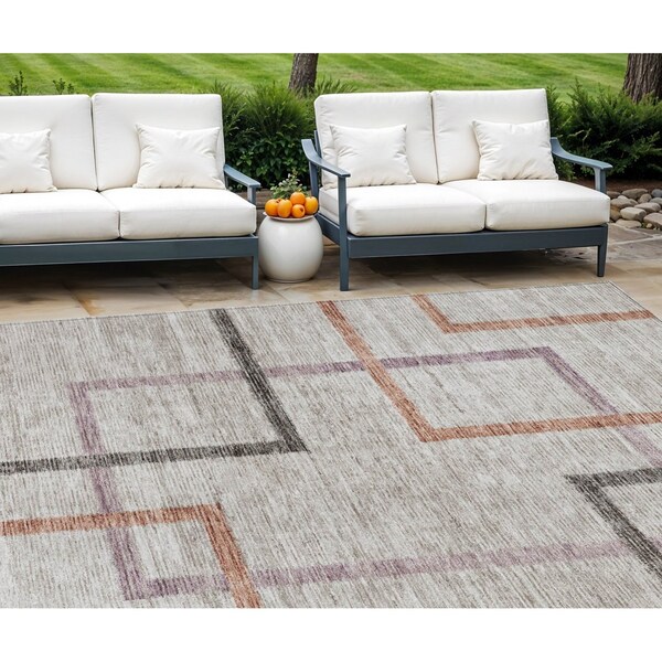Homeroots 10' X 14' Taupe Charcoal And Copper Geometric Washable Indoor Outdoor Area Rug 588349 - main