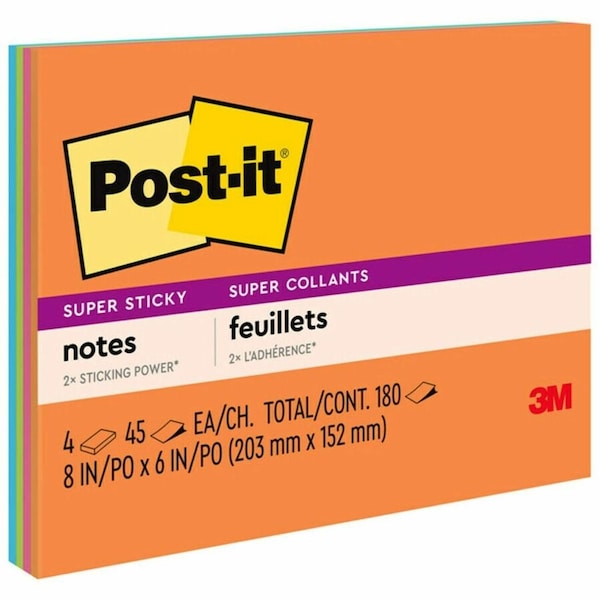Post-It Super Sticky Notes, 6x8 In., PK4 6845-SSP - main