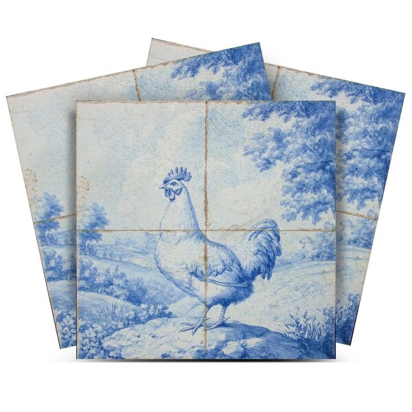 Homeroots 8" x 8" Blue Vinyl Arabesque Peel And Stick Removable Tiles 606495 - main