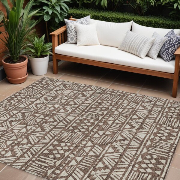 Homeroots 8' X 10' Brown And Beige Southwestern Washable Indoor Outdoor Area Rug 594157 - main