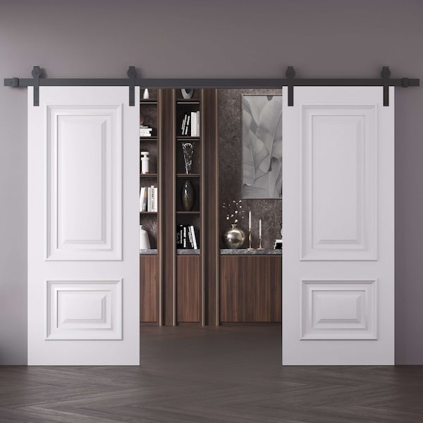 Sartodoors Double Barn Door 64x84 inches White Solid Core Modern Interior ROYAL9822DB-B-EMAL-6484 - main