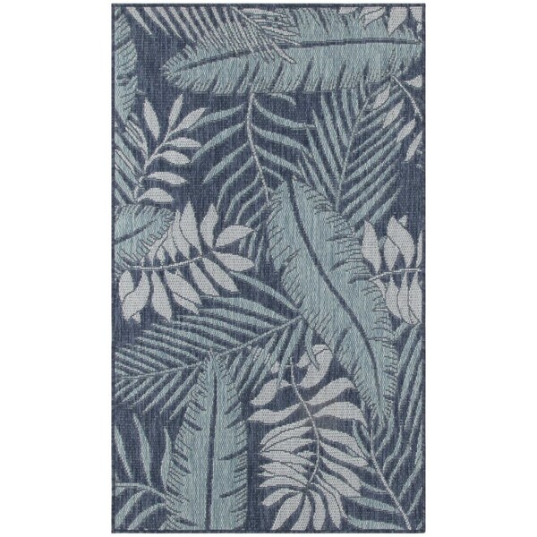 Homeroots 3' X 5' Navy Blue And Ivory Palm Leaf Indoor Outdoor Area Rug 554904 - main