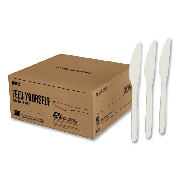 Perk Eco-ID Compostable Cutlery, Knife, White, PK300, 300PK PK56199 - main