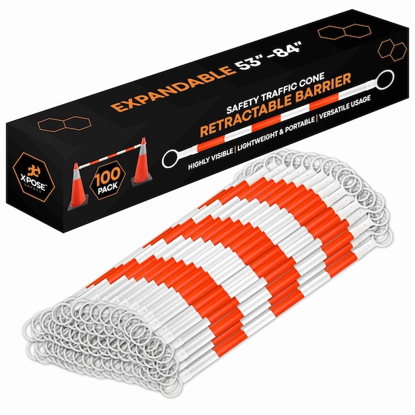 Xpose Safety Retractable Cone Bar Orange/White, 53in to 84in Length, 100PK CBO53/84-100-X - main