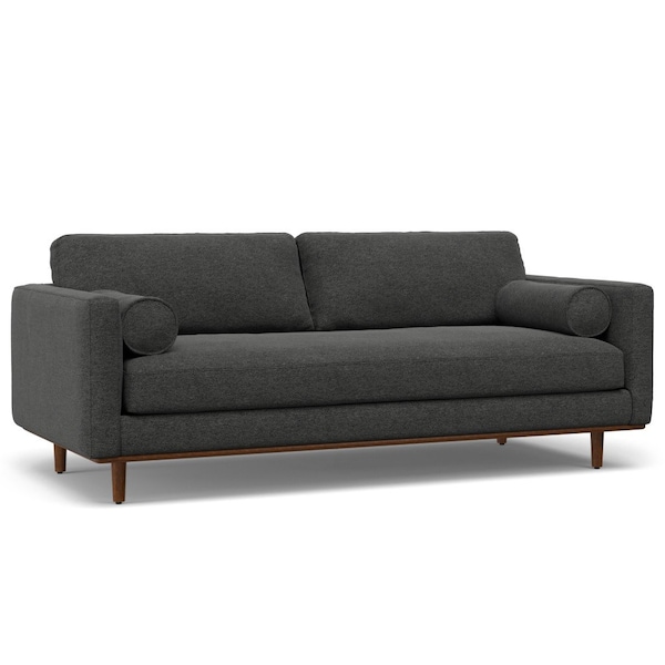 Homeroots 89" Gray Fabric Sofa With Ottoman With Brown Legs 641058 - main