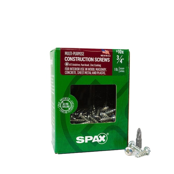 Spax #10 x 3/4 in Interior Wood Metal Screws Cabinet Pan Head Phillips Square Unidrive, 160PK 4111010500204 - main