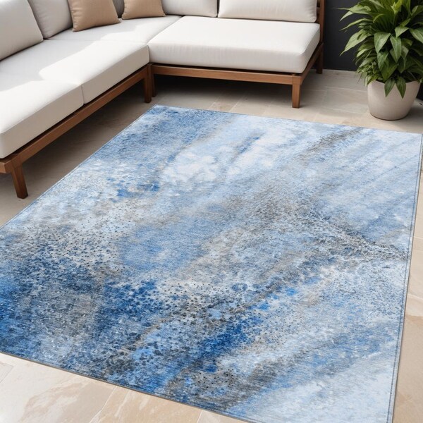 Homeroots 5' X 8' Navy and Gray Abstract Washable Non Skid Indoor Outdoor Area Rug 559590 - main