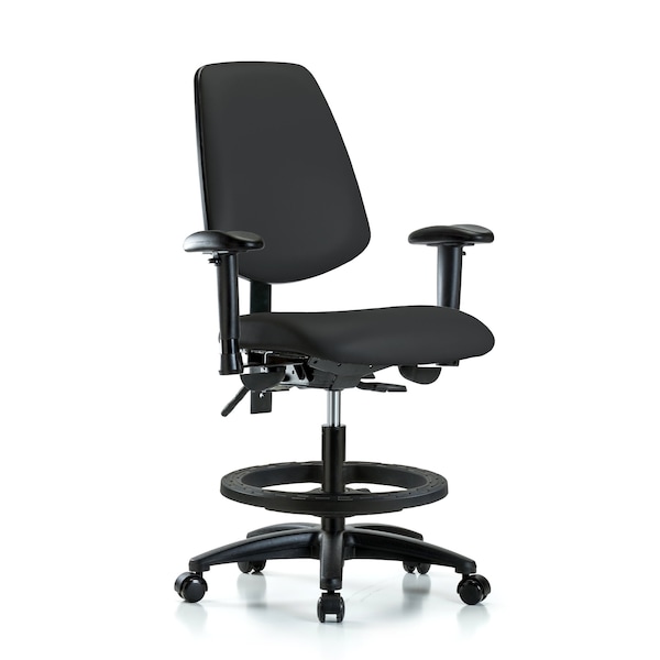 Blue Ridge Ergonomics Medium Bench Chair Adjustable Arms, 22" to 29" Height, Vinyl, Black BR-VMBCH-MB-RG-T1-A1-BF-RC-8540 - main