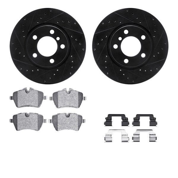 Dynamic Friction Co DFC Rotors-Drilled & Slotted-Black w/ EURO 5000 Ceramic Brake Pads Incl Hdw 8612-32011 - main