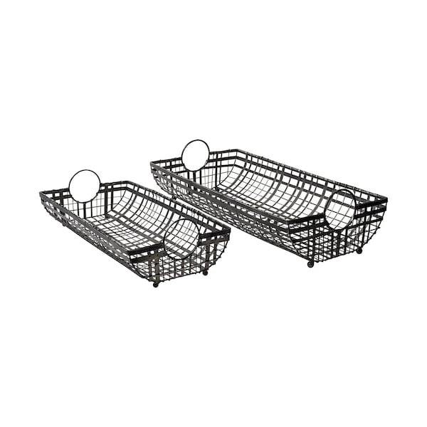 Homeroots Set of Two Gray Metal Indoor Outdoor Serving Tray With Handles 376049 - main