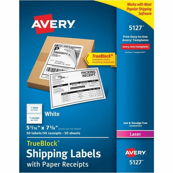 Avery Dennison LABEL, SHPG, W/RCPT, 100, WHT 5127 - main