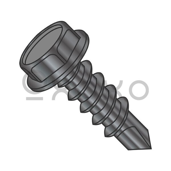 Oxoxo 12-14X7/8 Unslotted Indented Hex Washer Full Thread Self Drilling Screw Black Oxide, 4000PK 619744 - main