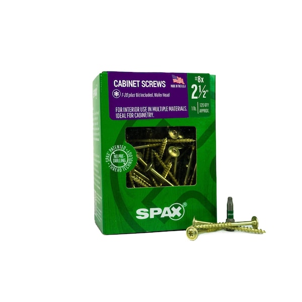 Spax #8 x 2-1/2 in Interior Cabinet Wood Screws Construction Wafer Head T-Star Plus, 120PK 4281020400604 - main