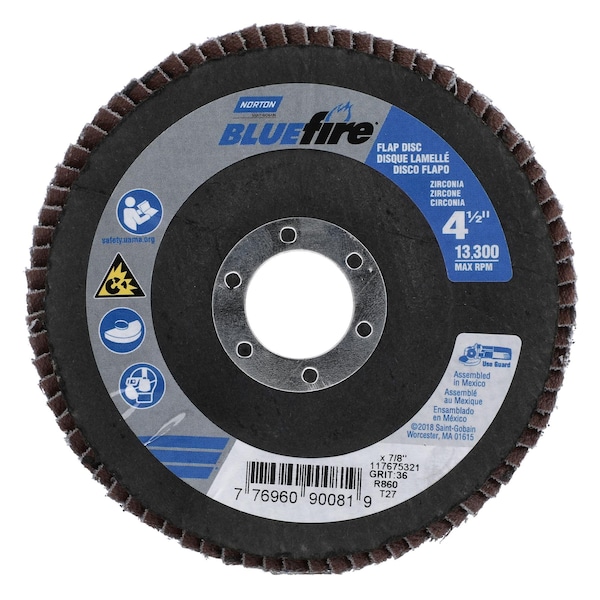Norton Abrasives Flap Disc, Zirconia Alumina, 4 1/2" dia 77696090081 - main