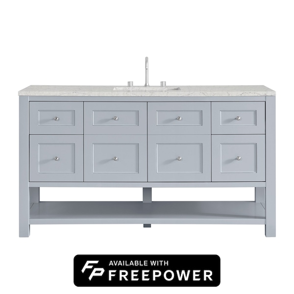 James Martin Vanities Breckenridge 60 in. Single Vanity, Serenity Blue, w/ 3 CM Eternal Jasmine Pearl Silestone Top 330-V60S-SRB-FEJP - main