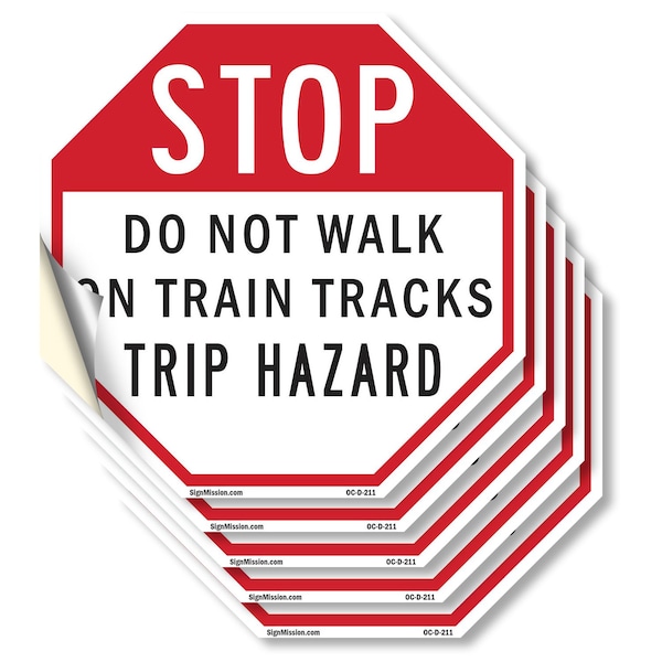Signmission Stop Do Not Walk on Train Tracks Tr, 4 inch X 4 inch, Vinyl Decal, 5PK OC-D-5PACK-4-211 - main