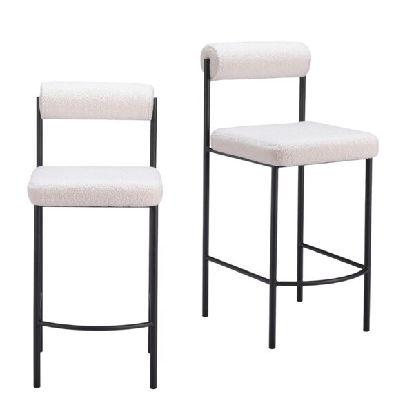 Homeroots Set of Two 26" Ivory and Black Faux Shearling and Steel Low Back Counter Height Bar Chairs, 2PK 555751 - main