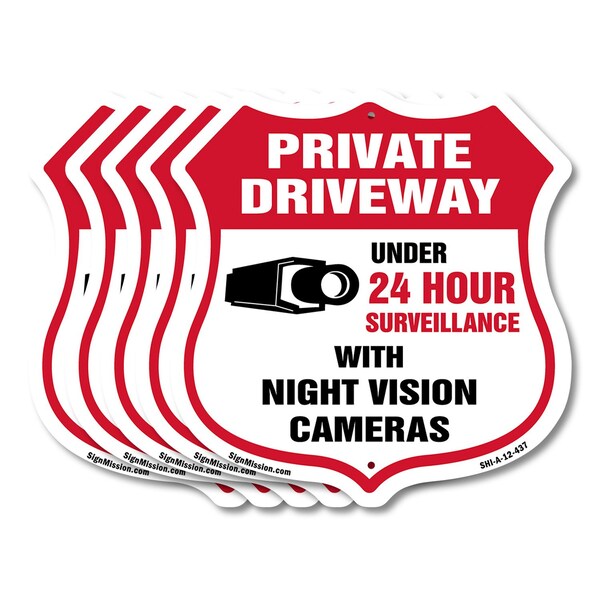 Signmission Private Driveway Shield Sign Under 24 Ho, 12 inch X 12 inch, Aluminum Metal Sign, 5PK SHI-A-5Pack-12-437 - main