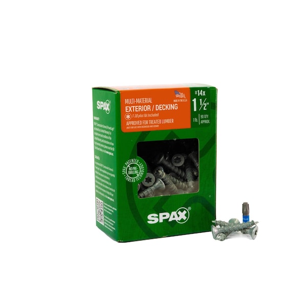 Spax #14 x 1-1/2 in Exterior Wood Deck Screws Construction Flat Head T-Star Plus, 90PK 4191670600404 - main