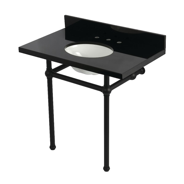 Kingston Brass 36" Black Granite Console Sink with Brass Legs, 8-Inch, 3-Hole, Black Granite/Matte Black KVPK36KB0 - main