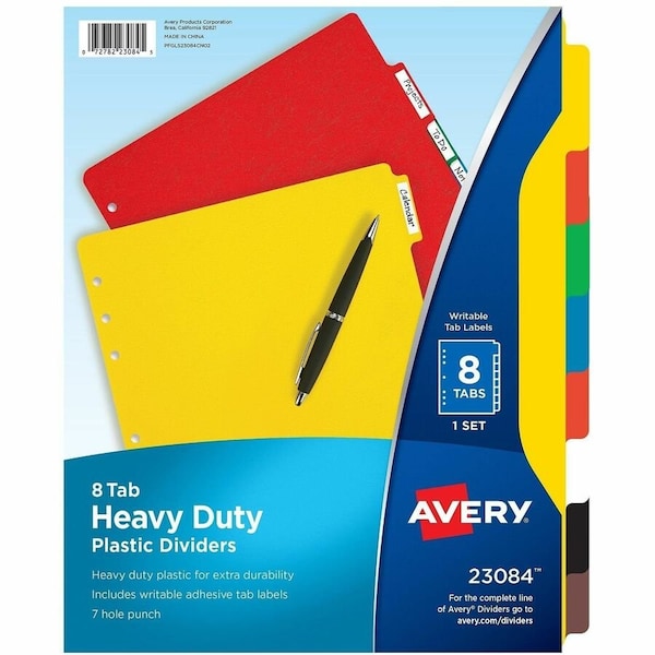 Avery reg Plastic Tab Dividers w White Labels, Multi AVE23084 - main