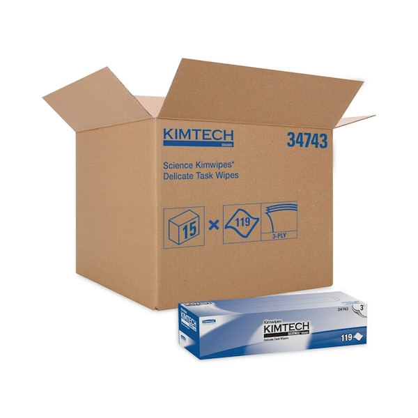 Kimtech Kimwipes Delicate Task Wipers, 3-Ply, 11 4/5 x 11 4/5, 119/Box, PK15 KCC 34743 - main
