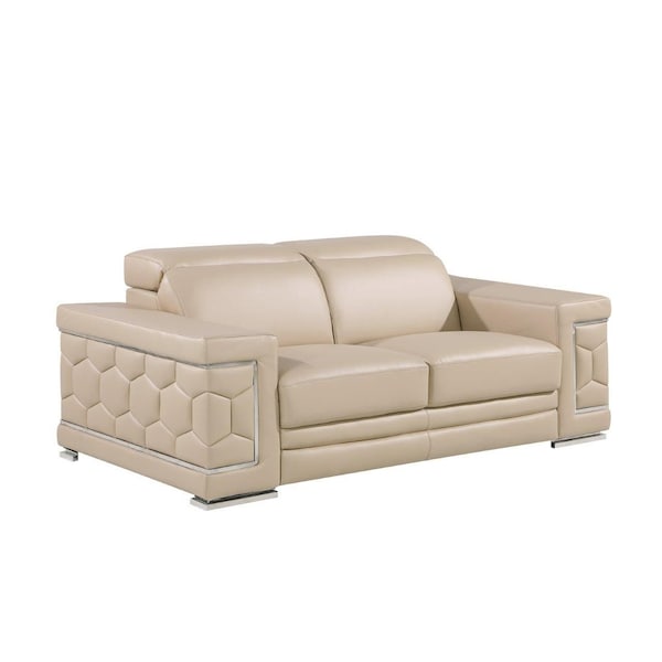 Homeroots 71" Beige And Silver Genuine Leather Loveseat 546439 - main