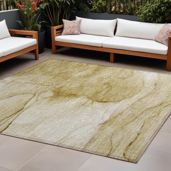 Homeroots 10' X 14' Beige Abstract Washable Non Skid Indoor Outdoor Area Rug 559729 - main