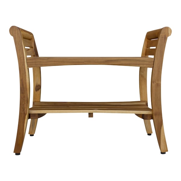 Homeroots Rectangular Teak Shower Bench With Shelf And Handles In Naturalfinish 376720 - main