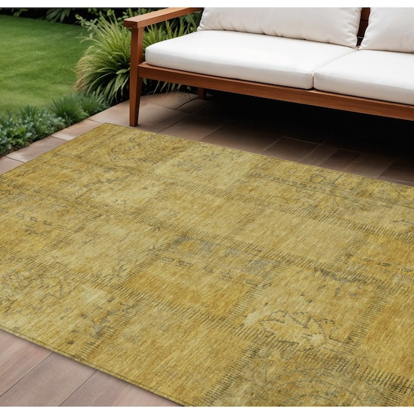 Homeroots 10' X 14' Gold Wheat And Gray Patchwork Washable Indoor Outdoor Area Rug 581604 - main