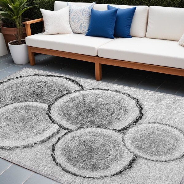 Homeroots 10' X 14' Gray and Black Faux Bois Washable Non Skid Indoor Outdoor Area Rug 564418 - main