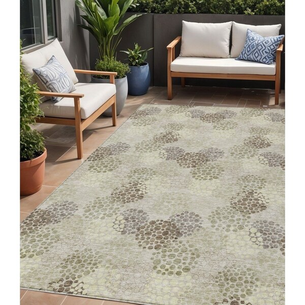 Homeroots 5' X 8' Beige Green And Ivory Polka Dot Washable Indoor Outdoor Area Rug 594209 - main