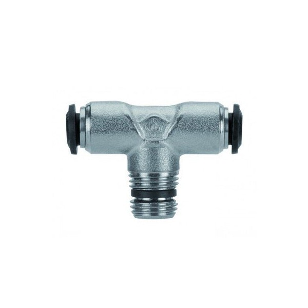 Usa Industrials Push to Connect Tube Fitting, Nickel Plated Brass w/ Plastic Release Ring, Male Branch Tee, 8mm ZUSA-TF-PTC-NPBR-183 - main