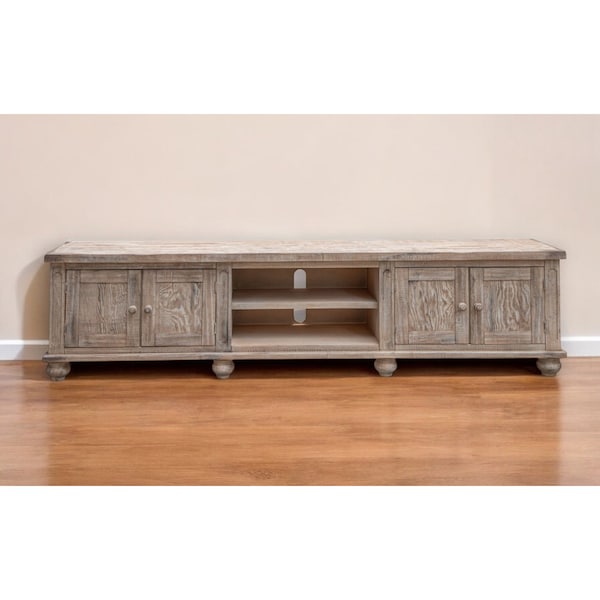 Homeroots 93" Desert Sand Solid Wood Cabinet Enclosed Storage Distressed TV Stand 528746 - main