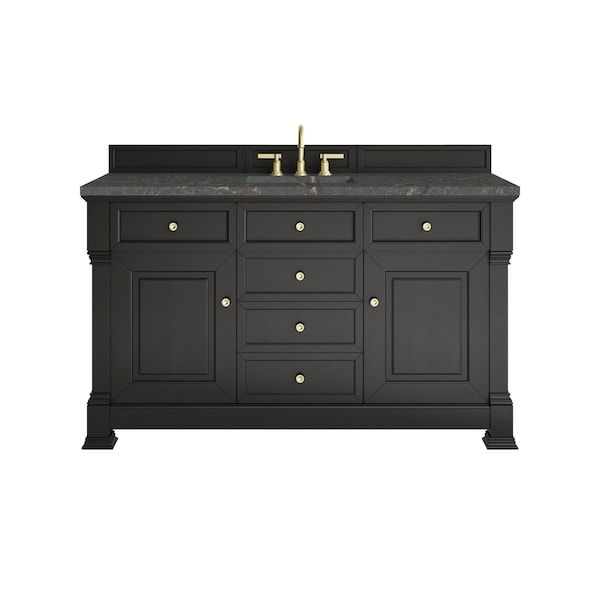 James Martin Vanities Brookfield 60 in. Single Vanity, Black Onyx w/ 3 CM Parisien Bleu Silestone Top 547-V60S-BKO-3PBL - main
